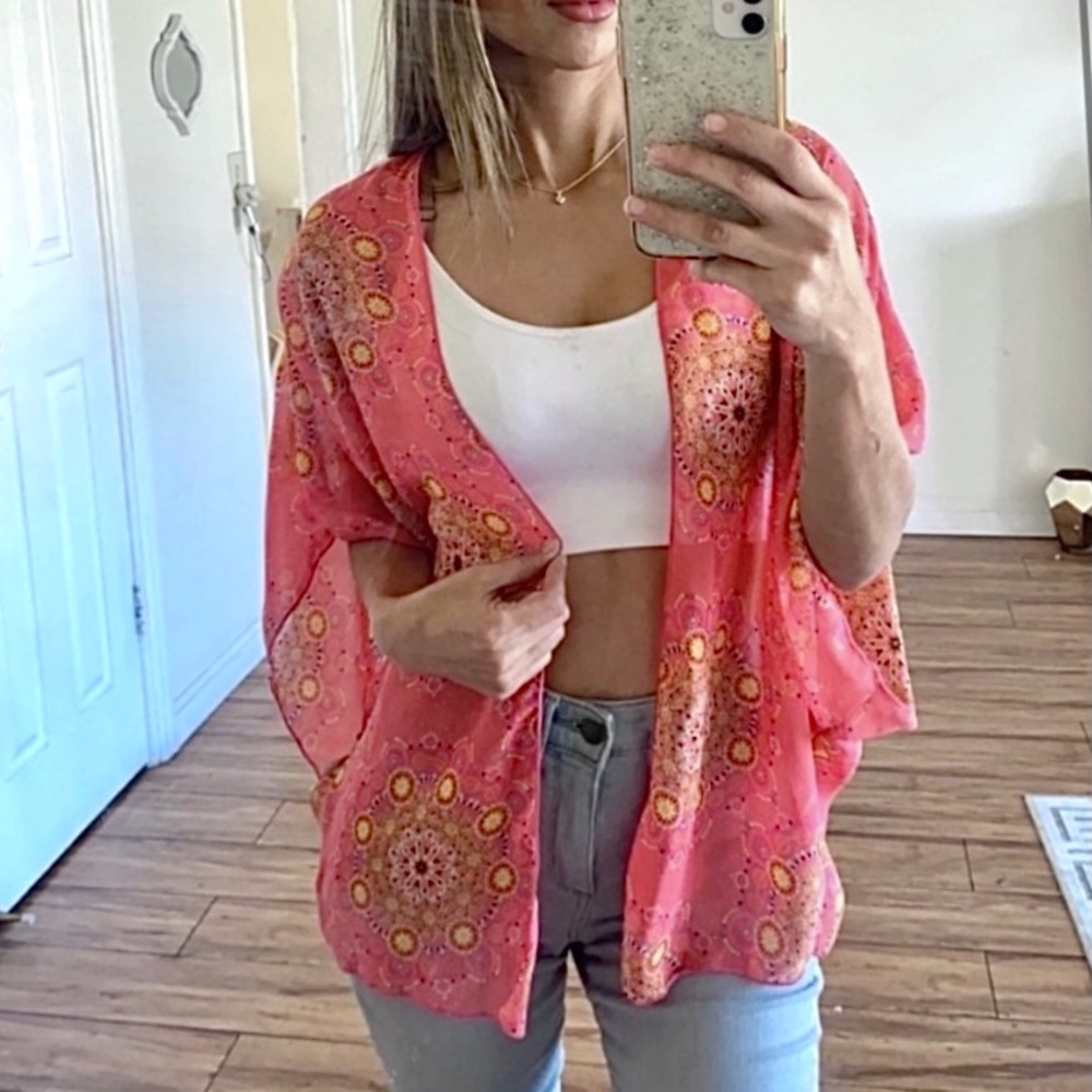 🪞 printed kimono cover up top